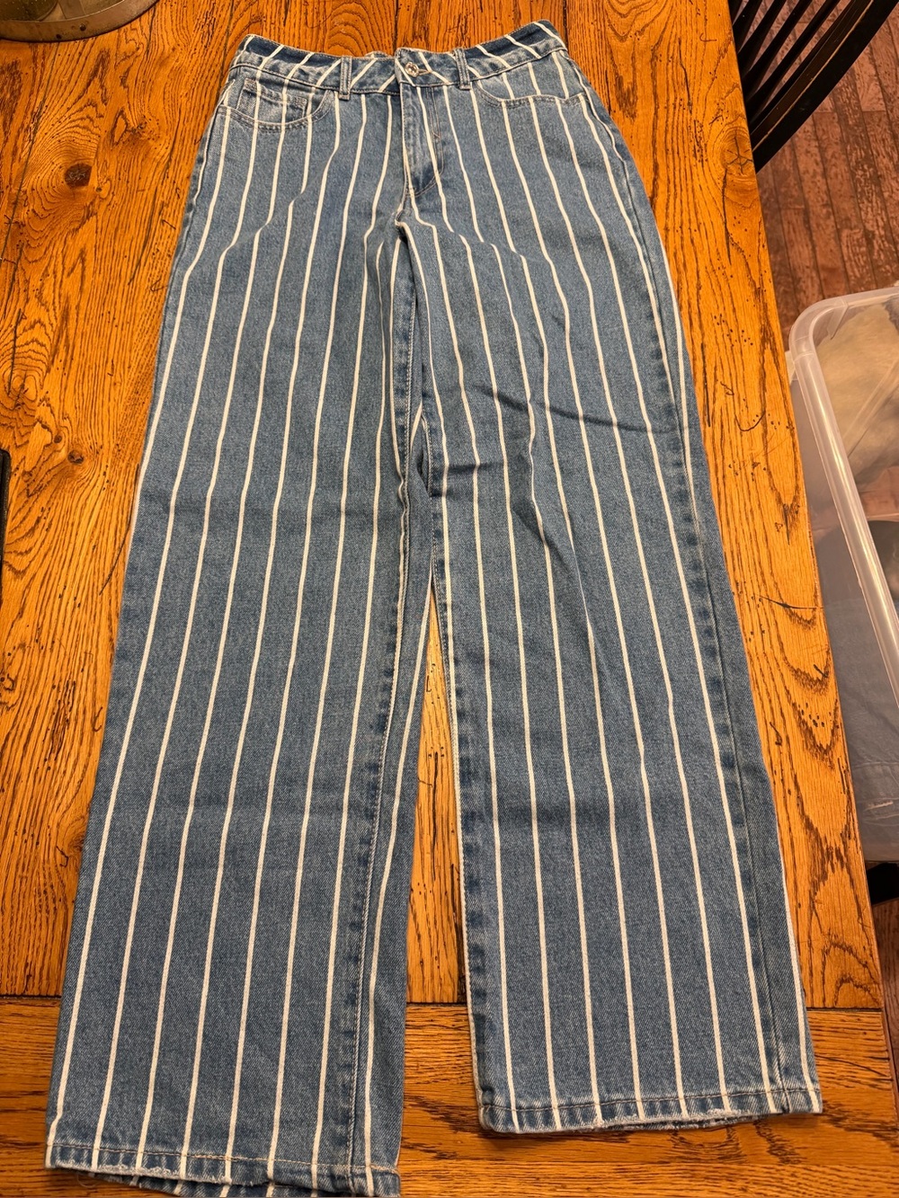Forever 21 Striped Wide Leg Jeans - Blue White Sz 25